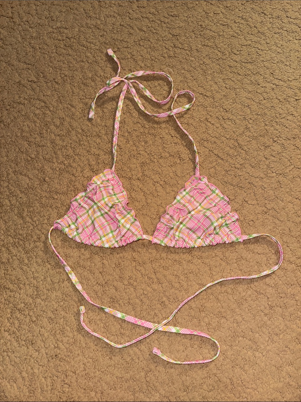 Pink Plaid Triangle Bikini Top